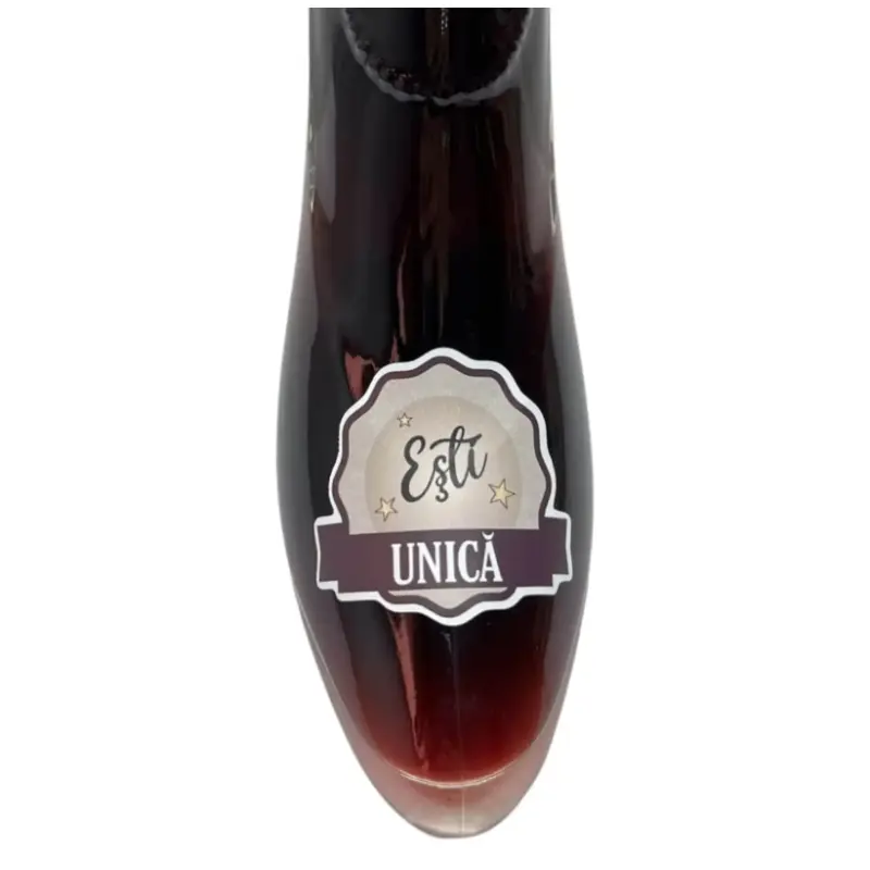 Esti unica, sticla vin in forma de pantof cu mesaj model st24 03